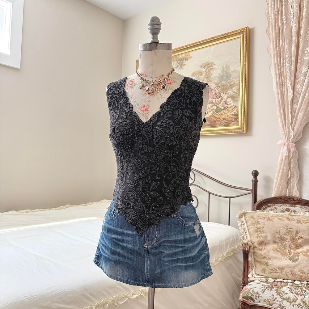 Black Beaded Fairy Top  Y2K Tadashi size small black beaded fairy top